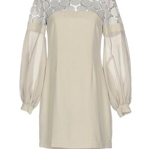 KEEPSAKE the Label Cream Lace Yoke Mini Dress with Sheer Bishop Sleeves